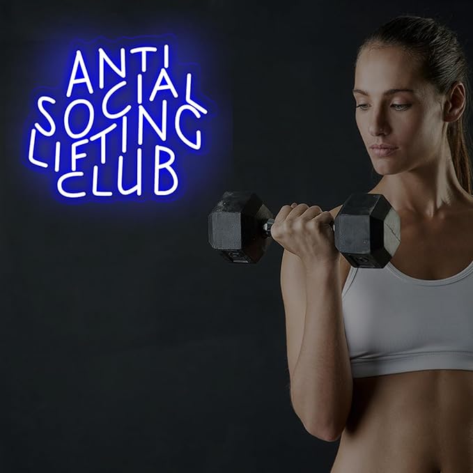 Anti Social Lifting Club, Neon Light Signs, Weight Lifting Sign, Workout Gym Wall Decoar, Home Gym Sign, 14.6"x12.6"