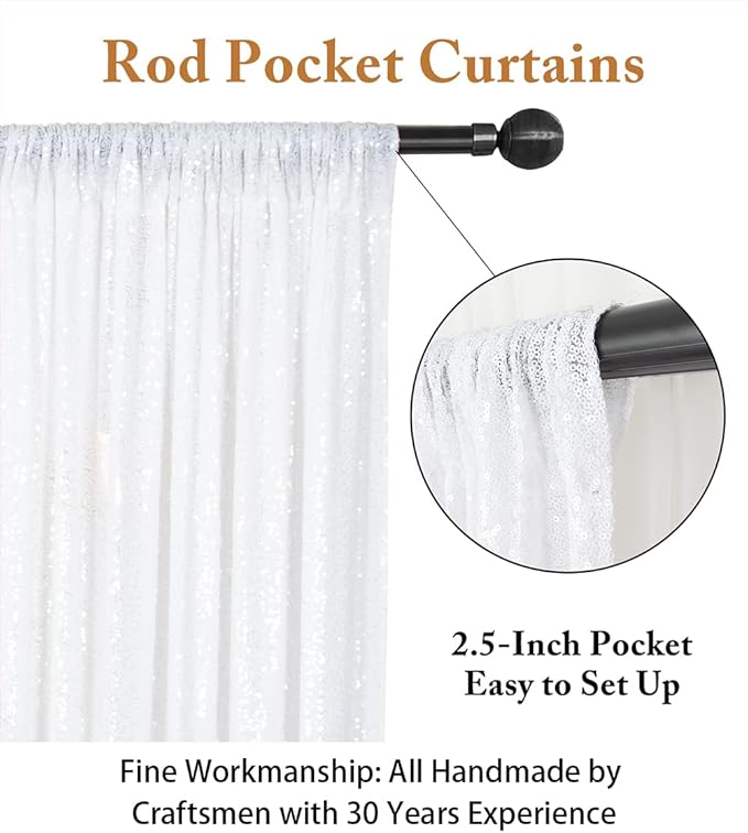 ShiDianYi 10x10 FT White Sequin Backdrop Curtain - Elegant Shimmer Fabric for Photography, Parties & Weddings - No Dropping Sequins & Dense Embroidery White Backdrop Background