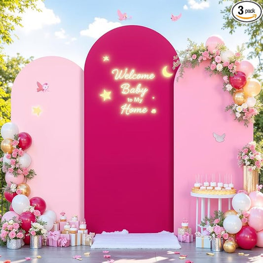 Pink and Hot Pink Arch Cover 3 Set-7.2FT, 6.6FT, 6FT Arch Backdrop Cover Spandex Fitted 2- Color Fabric Stand Covers for Baby Shower Girls Birthday Party Wedding Photo Background Decorations