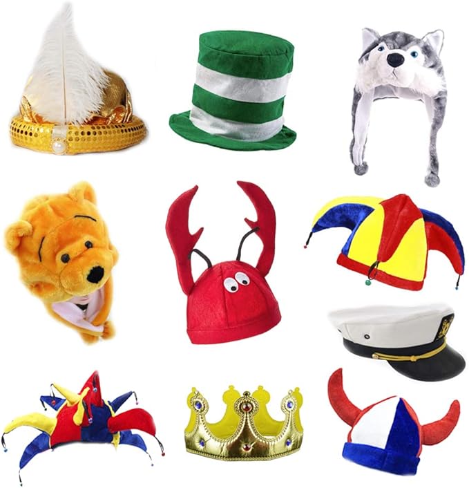 6 Pack Funny Adult Novelty Party Hats - Assorted Costume Hats, Photo Booth Props Hats for Dress Up Parties, Halloween, Birthdays & Celebrations