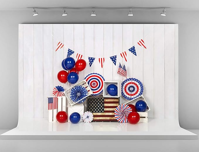 Kate 10x6.5ft American Flag Backdrops for Photography Independence Day Banner Background White Wood Wall Backgrounds Colorful Balloons Backdrop