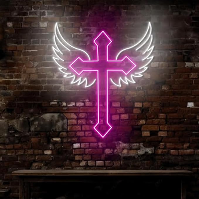 Cross Wings Neon Sign, Jesus Cross Wings Led Sign, Christian Wall Decor, Faith Neon Decor Size:20inches