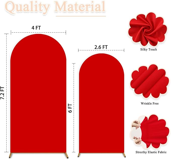 Set of 2 Wedding Arch Cover 7.2ft 6ft Red Chiara Backdrop Cover Spandex Arched Backdrop Stand Covers Balloon Arches Covers Stretchy Backdrops for Baby Shower Birthday Party Decor