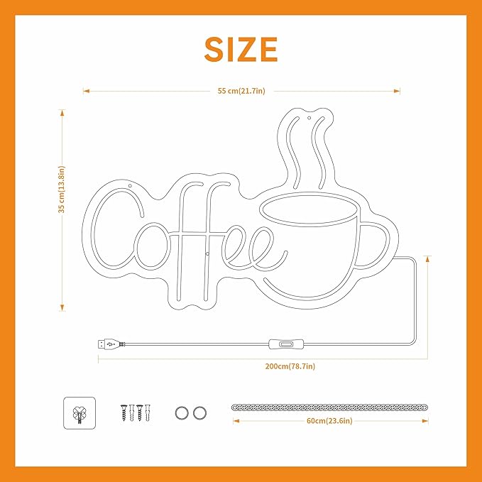 Coffee Neon Sign for Cafe LED Light Up Signs for Coffee Shop Wall Decor Coffee Bar Sign for Cafes Shop Bar Internet Lounge Decorations USB 21.7x13.8 Inch (Warm White)