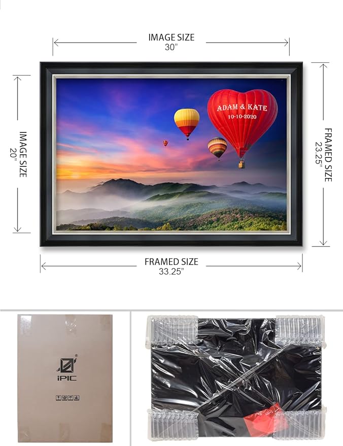 IPIC - Romance on High, Personalized Ideal Gift Custom Framed Wall Art with Names and Date, Giclee Prints with Solid Wood Frame, Unique and Memorable Present. Wall Art for Home Decor.