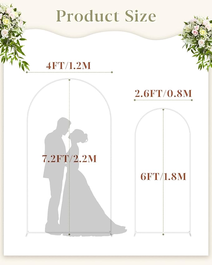 Wedding Arch, Metal Arch Backdrop Stand, Balloon Arch Stand Wedding Frame for Ceremony Decoration (White, 7.2FT, 6FT Arch Backdrop)