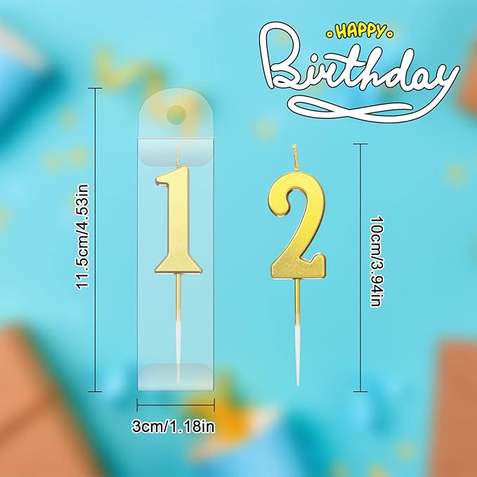 Treela 100 Pieces Number Birthday Candles Bulk, 3.94 Inch Gold Numeral 0-9 Candles for Birthday Cakes, Glitter Cake Topper Decoration for Wedding Anniversary Celebration and Party
