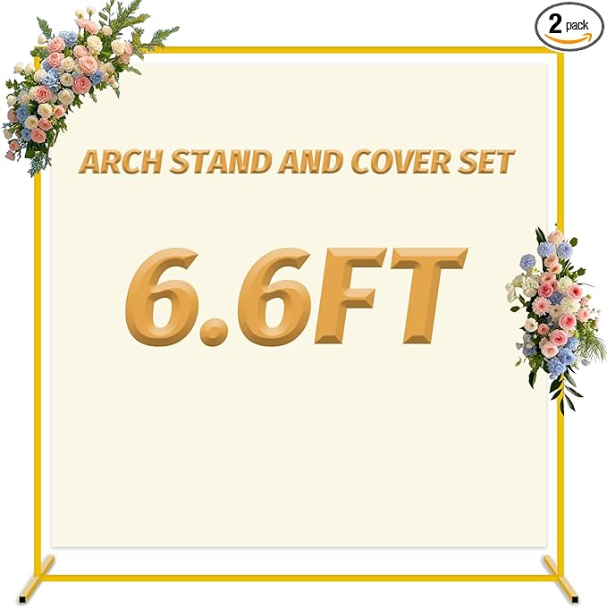 Arch Backdrop Stand with Cover Set 6.6FT x 6.6FT Square Metal Arch Stand and Ivory Arch Cover Wedding Arch Stand with Spandex Backdrop Covers for Birthday Party Bridal Baby Shower Arched Decorations