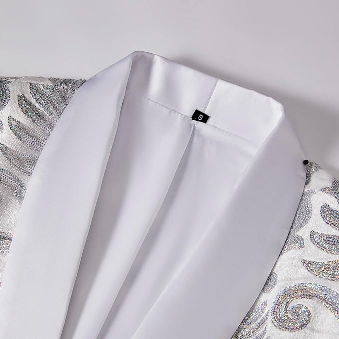 Men Fashion Velvet Sequins Floral Pattern Suit Jacket Blazer