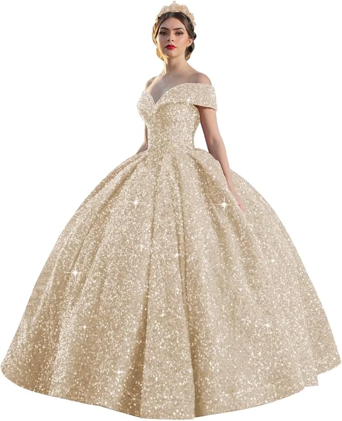 TRHTX Sparkly Sequin Quinceanera Dresses 2024 Off Shoulder Ball Gown Long A-line Sweet 16 Dresses