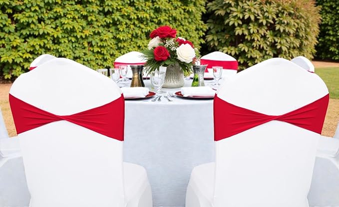VDS Pack of 100 PCS | Red | Spandex Chair Sashes Bows Without Buckle | Stretch Elastic Banquet Universal Folding Chair Band Tie with for Wedding Party Conference Celebration Event Decoration