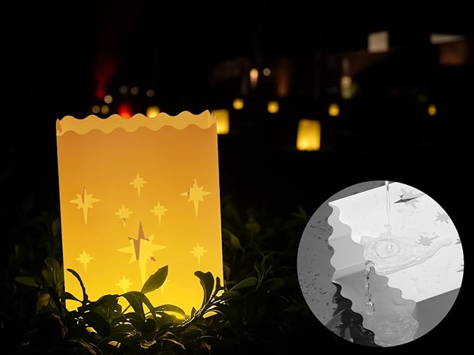 2025 New Waterproof 100 Pcs - Luminary Bags with Flameless Candles - Plastics Reusable Luminaries with Led Lights - Christmas Luminary Bags for Outdoors Birthday Wedding Thanksgiving Party Decor
