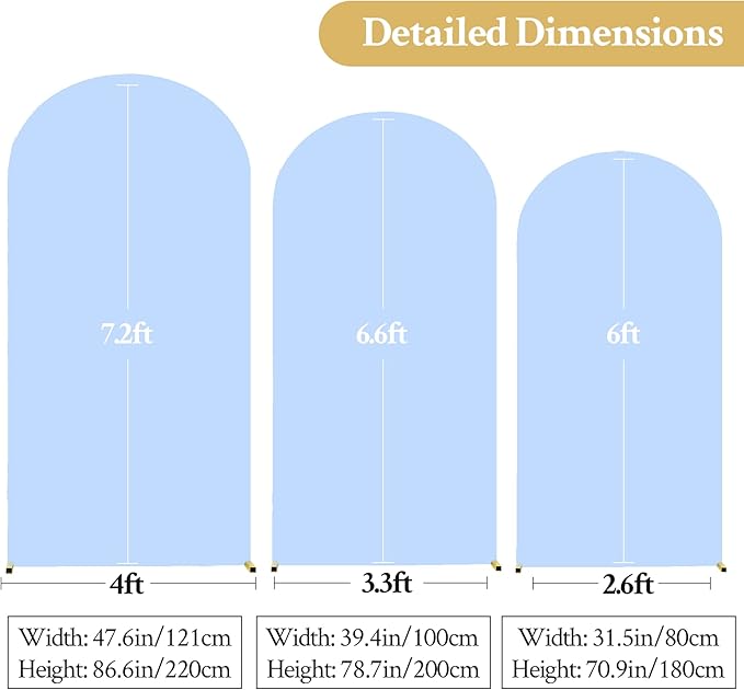 White and Blue Arch Backdrop Cover 7.2FT 6.6FT 6FT Arch Covers Stretchy Backdrop Set of 3, Wedding Arch Cover Spandex Fitted Double-Color Fabric Arch Covers for Party Baby Shower Birthday Decoration