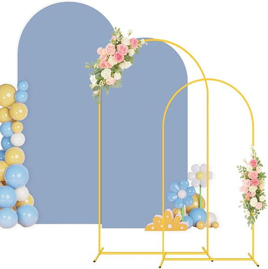 Metal Arch Stand and Cover 7.2FT, 6FT Set of 2 Wedding Arch Stand Backdrop Party Arched Frame with Dusty Blue Arch Cover Arched Backdrop Stands Cover for Birthday Bridal and Baby Shower Ceremony Decor