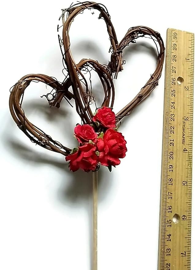 Rustic Wedding Cake Topper with Red Roses