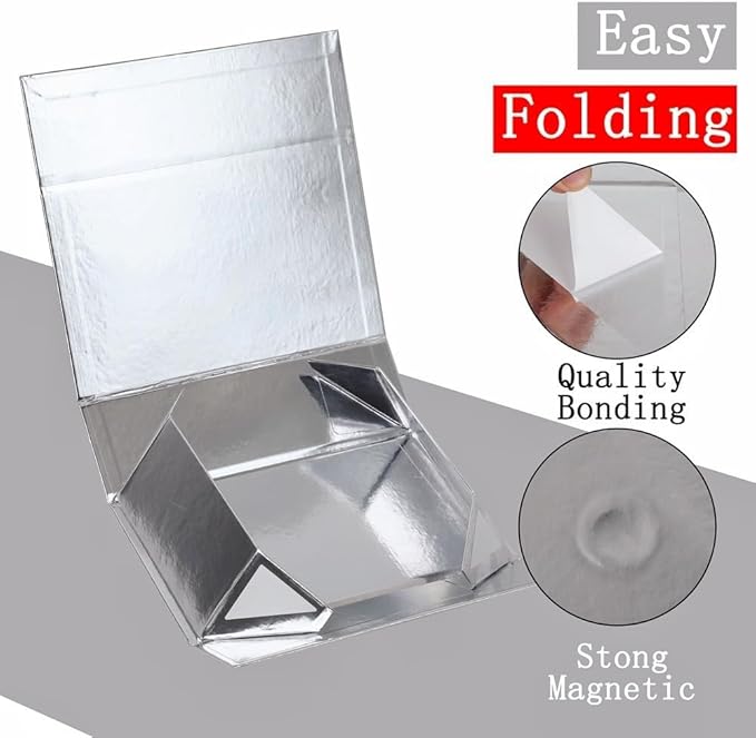 UoeRing 1 Extra Large Silver Gift Box 17x14.5x6 inch Luxury Gift Box for Presents with Magnetic Closure Lid Collapsible,Birthday,Christmas,Contains Card, Ribbon,Tissue Paper,Shredded Paper Filler