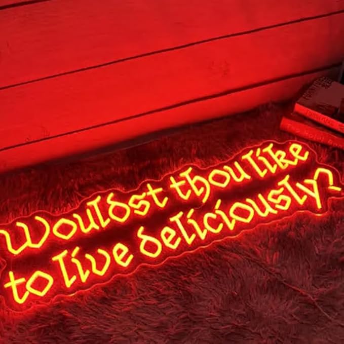Wouldst Thou Like To Live Deliciously? Neon Sign, Custom Gothic Room LED Neon Light, Vintage Font Satanic Witch Decor, Gothic Halloween Sign Size:23.5inches