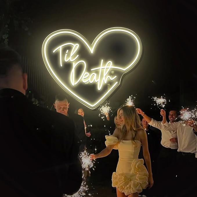 Custom Til Death Heart Neon Sign Wedding LED Neon Light Neon Sign Customizable for Wall Decor Wedding Valentine's Day Backdrop Birthday Party Décor