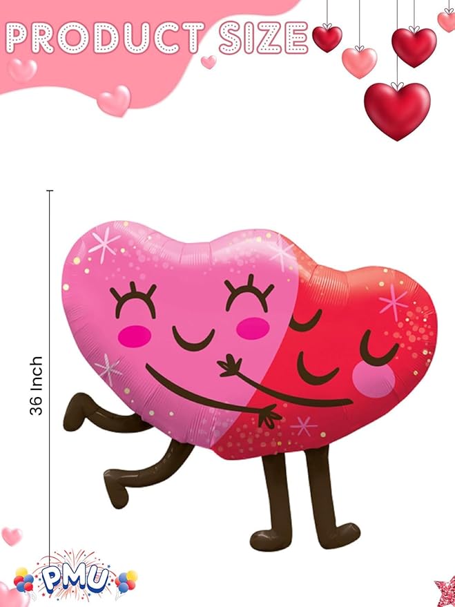 PMU Valentine's Day Hugging Hearts 36in Mylar-Foil Balloon (25/pkg) Pkg/1