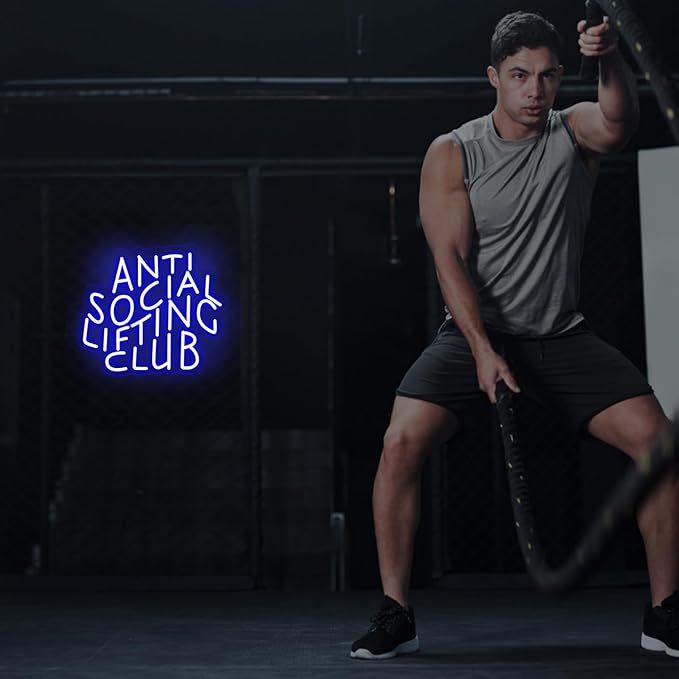Anti Social Lifting Club, Neon Light Signs, Weight Lifting Sign, Workout Gym Wall Decoar, Home Gym Sign, 14.6"x12.6"
