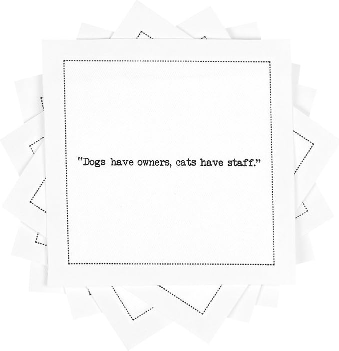 Five Star Funny Cat Quotes | White Cotton Cocktail Napkins | 50 Luxury Disposable Beverage Napkins with Witty Bar Quotes | Drink Napkins for Parties, Bars, Weddings & Game Nights