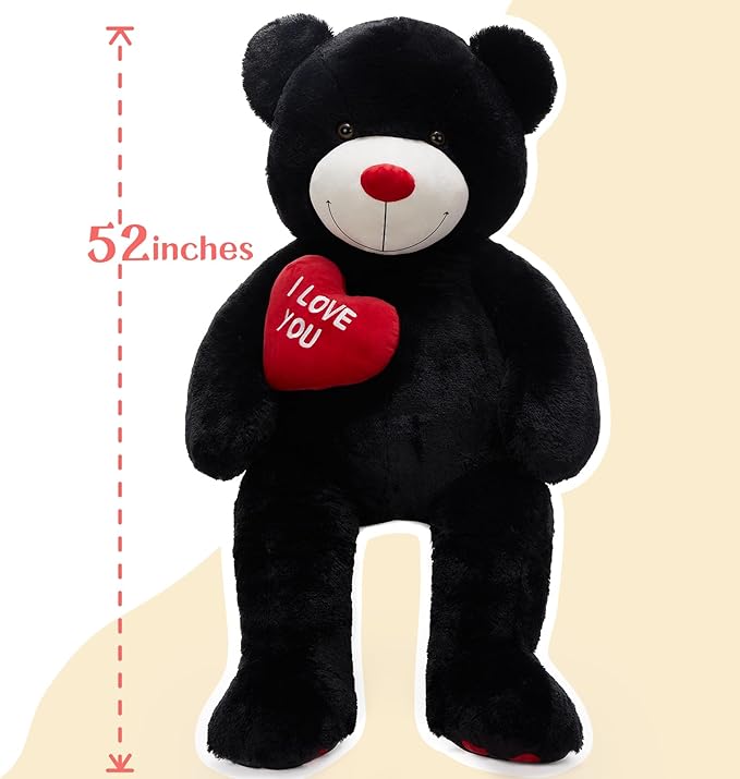 4.3 Feet Giant Teddy Bear Stuffed Animal, Large Black Plush Toys for Kids, I Love You Valentines Gift for Girlfriend Wedding