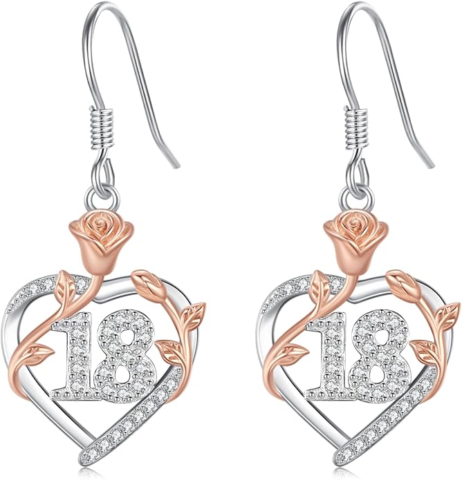 15th/ 16th/ 18th/ 50th/ 60th/ 80th Birthday Gifts for Women Daughter 925 Sterling Silver Love Heart Rose Flower Drop & Dangle Earrings Birthday Mothers Day Christmas Anniversary Graduation Jewelry