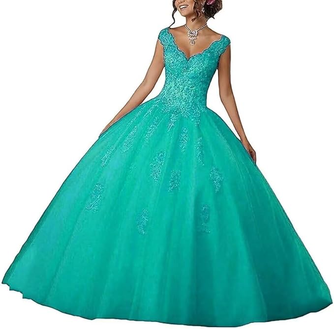 Laces Appliques Long Ball Gown Puffy Tulle Quinceanera Dresses Wedding Dresses with Sleeveless