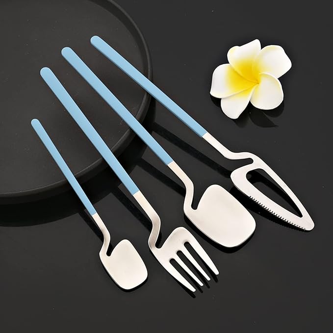 JASHII Flatware Set 32-piece Silverware Set Matte Finished Cutlery Set Service for 8 Include Knife/Fork/Spoon/Coffee spoon Dishwasher Safe (Blue Silver)