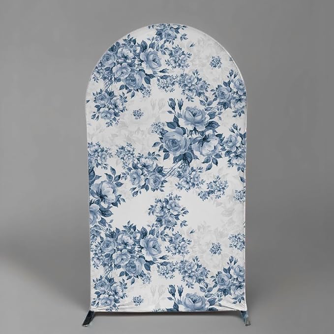 Arch Backdrop Cover Baby in Bloom Baby Shower Arch Stand Spandex Fabric Cover Blue Flowers Floral Pink Bows Girls Birthday Party Baptism Decorations (3.3X6.5ft,G-3856)
