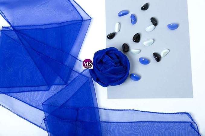 VDS Pack of 100 | Royal Blue | Organza Chair Sashes Crystal Sheer Tulle Dining Chair Bows Tie Ribbon for Wedding Birthday Graduation Engagement Ceremony Event Party Banquet Venue Hotel Decoration