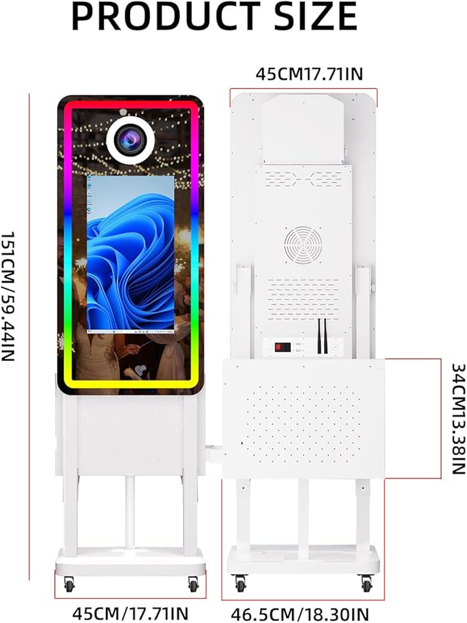 VANYA Mirror Photo Booth Machine with 21.5"Touch Screen Selfie Magic Mirror Photo Booth Portable with detachable Printer Box for Wedding Events Rentals(White,Mirror Booth Excluding camera and printer)