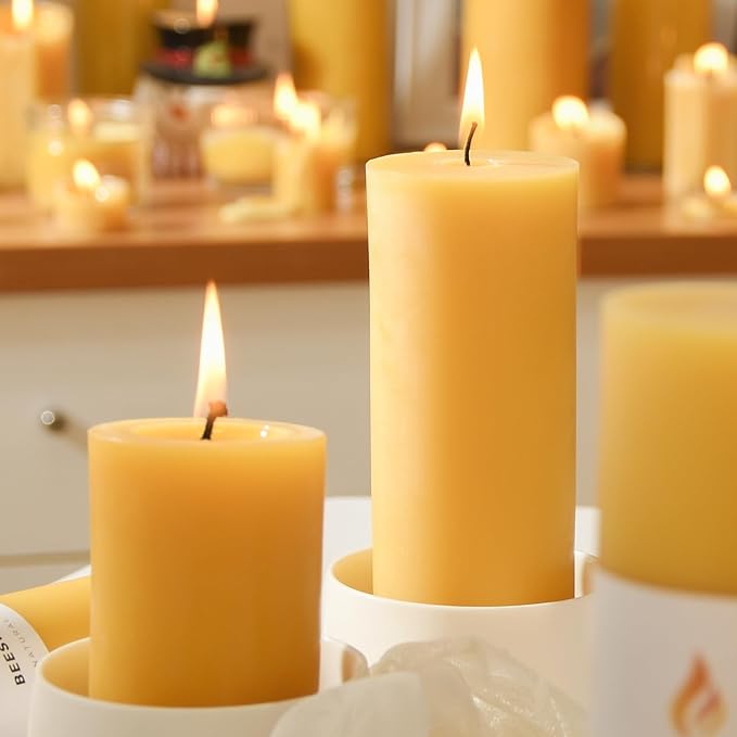 6PCS Pure Beeswax Pillar Candles, 2-Inch Diameter x 6-Inch Height, Natural Unbleached Beeswax, Unscented, Durable & Safe for Home Decor