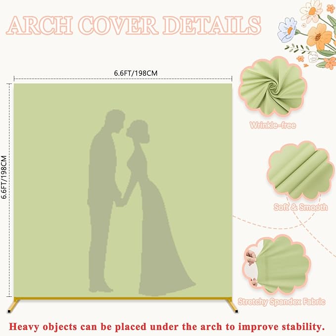 Metal Backdrop Stand with Wedding Arch Cover Spandex 6.6x6.6FT Arch Stand and Covers Set Balloon Arch Backdrops Stands for Sage Green Backdrop Cover for Bridal Baby Shower Ceremony Party