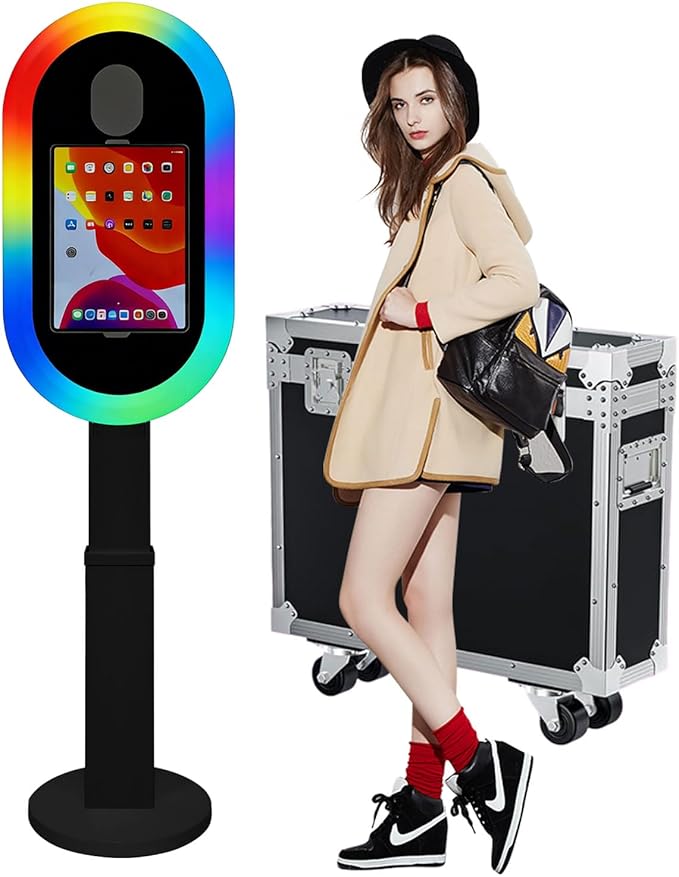 Photo Booth Shell Compatible with iPad Tablet 10.2'' 10.5’’ 10.9'' 11'' 12.9'' 13'' Selfie Protable iPad Photo Booth Machine with Flight Case for Parties Wedding Rental (Black, Photo Booth Machine)
