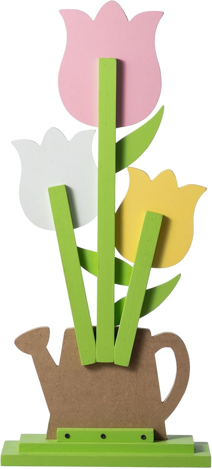 Glitzhome 30"H Easter Wooden Tulip Porch Decor,Standing Decorative Signs for Front Porch Farmhouse Outdoor Spring Easter Party Decor