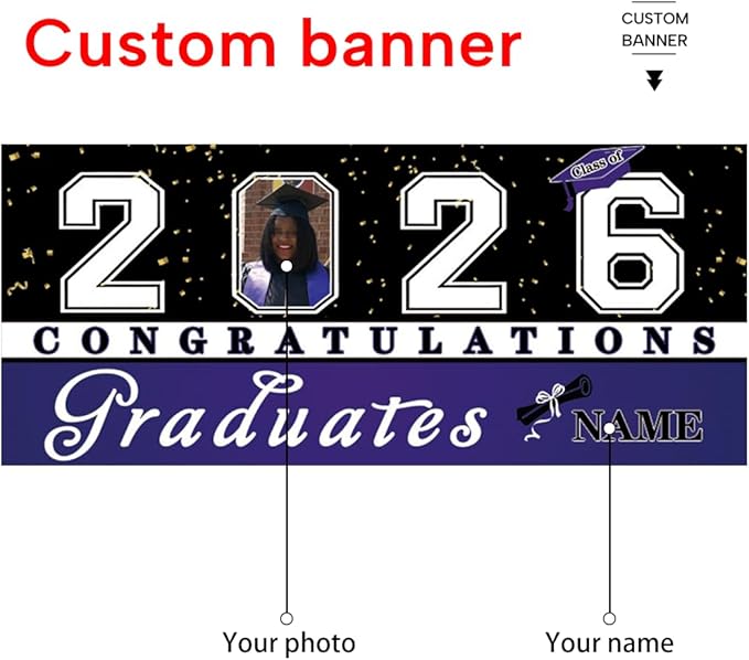 Custom Photo Graduation Garage Door Banner Personalized 2026 Grad Banner 7x16ft Porch Door Sign Decoration Outdoor Photo Booth Backdrop Party Supplies(Purple)