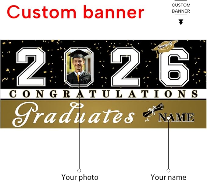 Custom Photo Graduation Garage Door Banner Personalized 2026 Grad Banner 7x16ft Porch Door Sign Decoration Outdoor Photo Booth Backdrop Party Supplies(Khaki)
