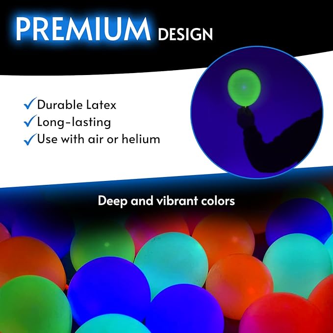 Glow King Neon Balloons - Fluorescent Neon Glow Party Balloons - Blacklight Reactive Party Supplies - Neon Party Decorations for Black Light Parties - (50)
