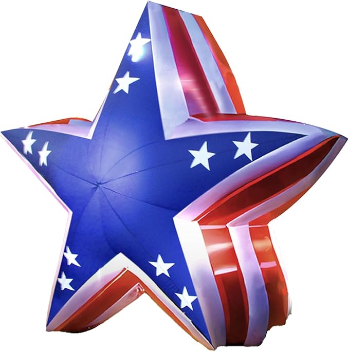 Patriotic Inflatable 5.4FT USA Star 4th of July Inflatable Yard Decorations Outdoor Holiday LED Blow up Decor for American Decorations Advertising Business Promotion