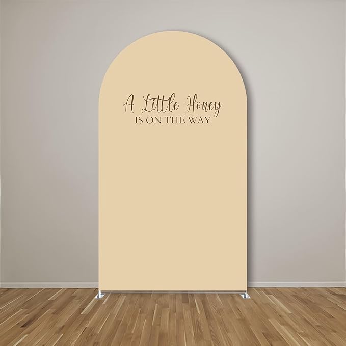 A Little Honey is ON The Way Theme Arched Backdrop Covers Beige Stretchy Arch Stand Cover for Baby Shower Birthday Party Decoration Props (No Stand!)