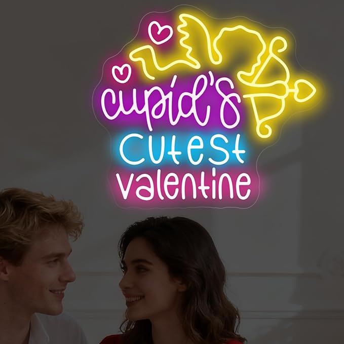 Cupid's Cutest Valentine Neon Sign - 5-Level Dimmable USB Valentine's Day Decor & Neon Signs for Wall Decor, Ideal for Wedding, Party, Shop Walls, Cute Bedroom Light Up Art