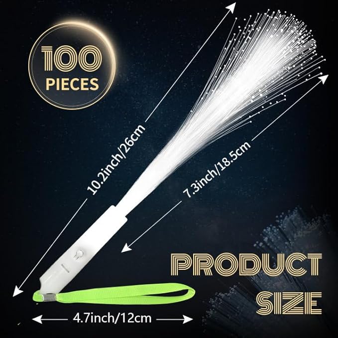 100 PCS White Fiber Optic Wands, LED Fiber Wands, Wedding Party Supplies, Glow Fiber Wands Sticks, Flashing LED Wands, Fiber Optic Light Wand Stick for Glow Party, Bar Dj, Halloween and New Year