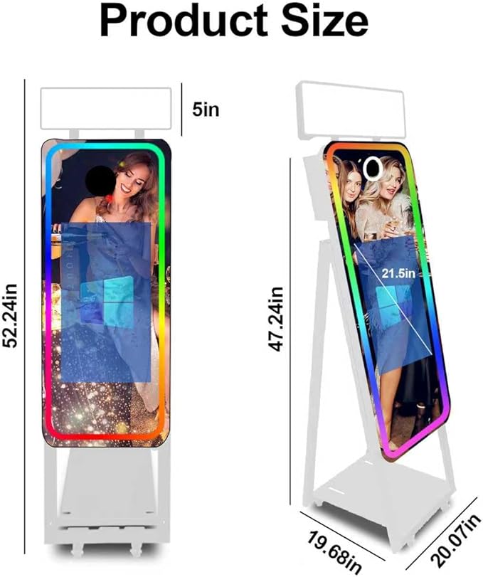 Magic Mirror Photo Booth,Mirror Photo Booth Interactive Touch Screen with Flight Case, Built-in Mini PC with Instant Print and Sharing for Event Party Wedding Rental (White, 21.5''Screen+Printer)