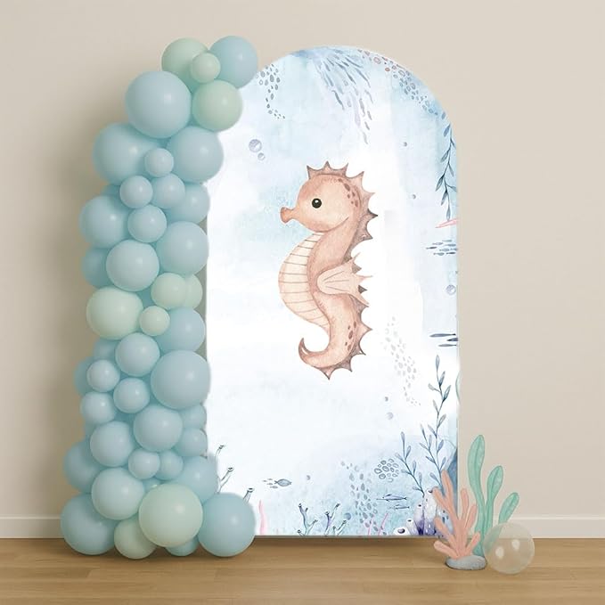Arch Covers Underwater Birthday Party Decorations Chiara Arched Photography Backdrop Stand Cover for Kids Baby Shower Mermaid Sea Parties Props (2.2x5ft Cover,GX-2962)