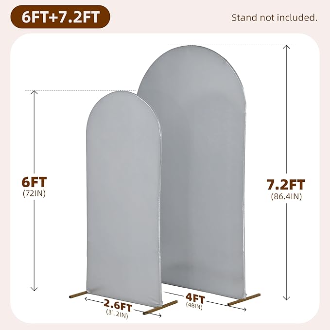 Sliver Shimmer Arch Backdrop Cover Set of 2 (7.2,6ft),Glitter Spandex Fitted Chiara Cover with Zipper,Thick Sequin Soft Stretchy for Wedding Birthday Baby Shower Graduation Party Photo Backdrop