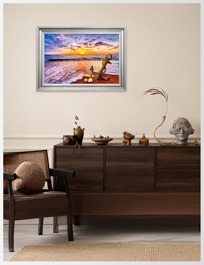 IPIC - "Anchored in Time Personalized Wall Art with Name and Date, Custom Beach Sunset Canvas Print with Solid Wood Frame, A Personalized Gift for Couple, Wedding, or Anniversary