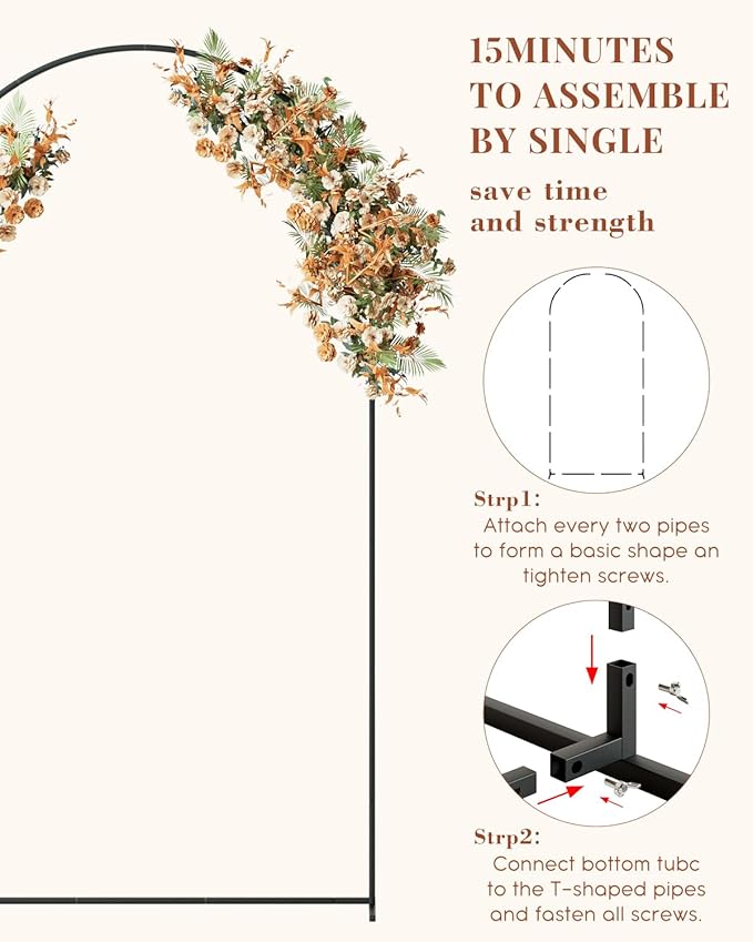 Wedding Arch, Metal Arch Backdrop Stand, Balloon Arch Stand Wedding Frame for Ceremony Decoration (Black, 7.2FT Arch Backdrop)