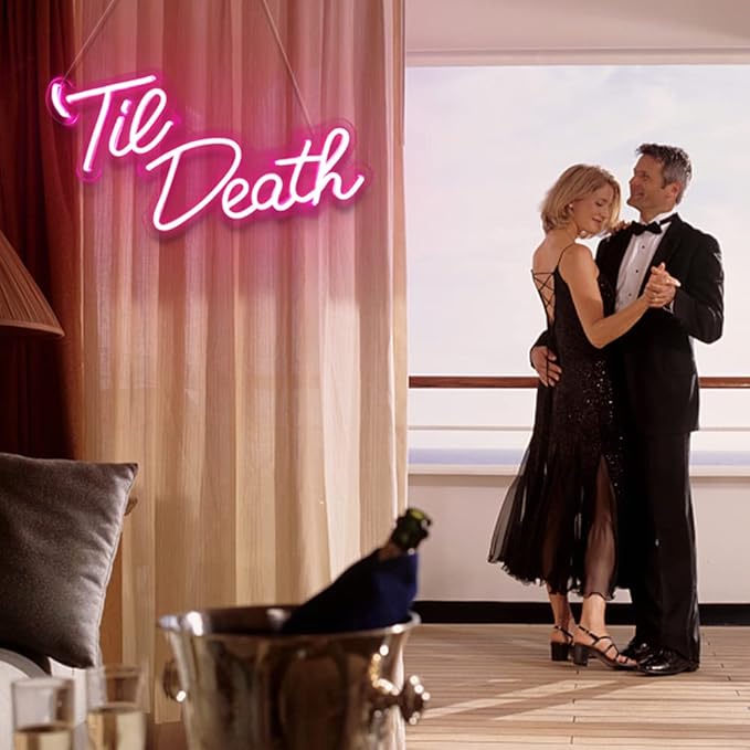 JXIN Til Death Neon Sign for Wall Decor, Til Death LED Neon Light Signs for Wedding Engagement Birthday Anniversary Proposal Party Bedroom Office, Wedding Gifts for Loved Ones, 16"x9" Pink