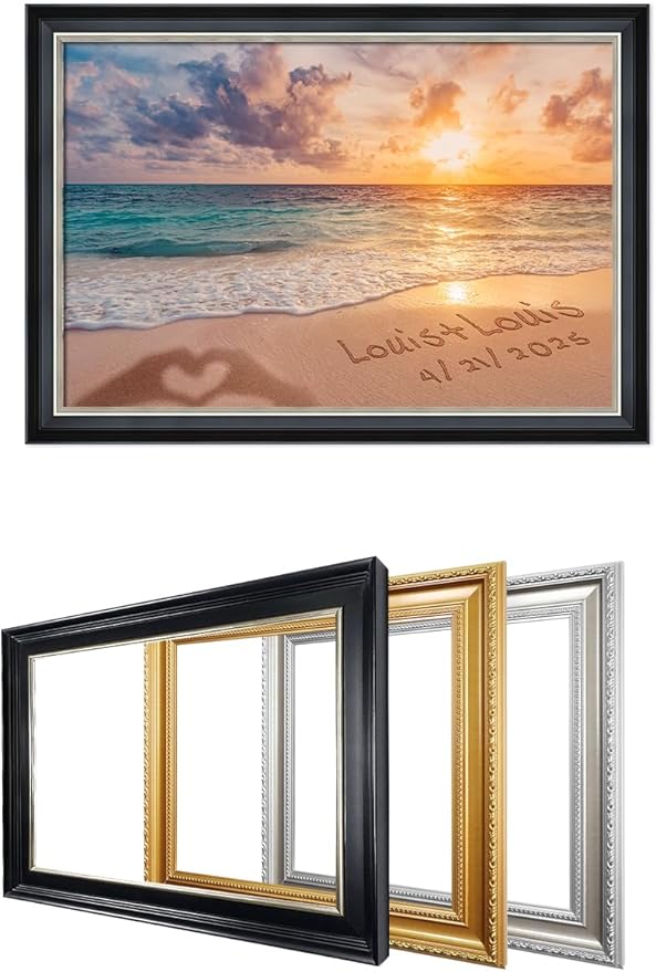 IPIC - "Forever Together Personalized Wall Art, Custom Beach Scene with with Solid Wood Frame, A Personalized Gift with Name and Date for Couple, Wedding, or Anniversary, Ready to Hang